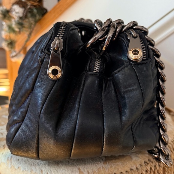 RARE Henri BENDEL No.7 Quilted Leather Shoulder Bag Pop Mix Black Multi Girl Dog - Picture 7 of 16